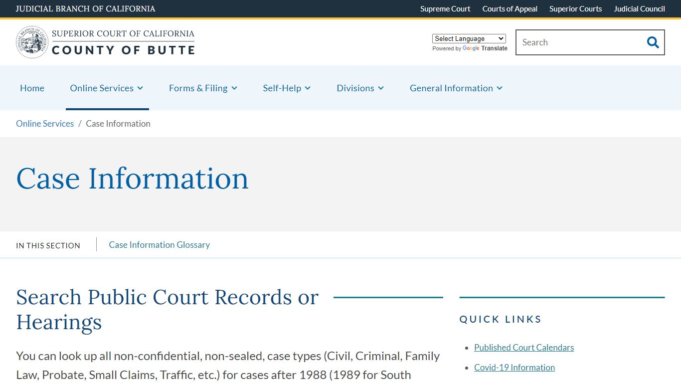 Case Information | Superior Court of California | County of Butte